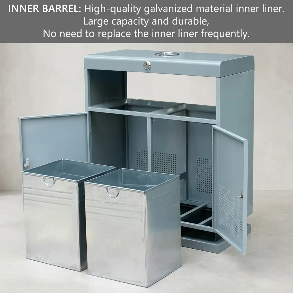 Stainless Steel Outdoor Recycle Bin With 2 Compartment & Ashtray — WBN-1036 (image 7)
