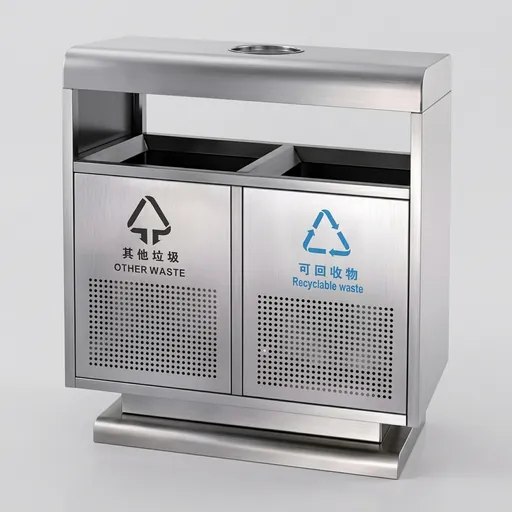 Stainless Steel Outdoor Recycle Bin With 2 Compartment & Ashtray — WBN-1036