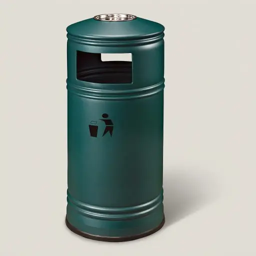 Round Outdoor Metal Trash Can Bin 55L [1040] — WBN-1040