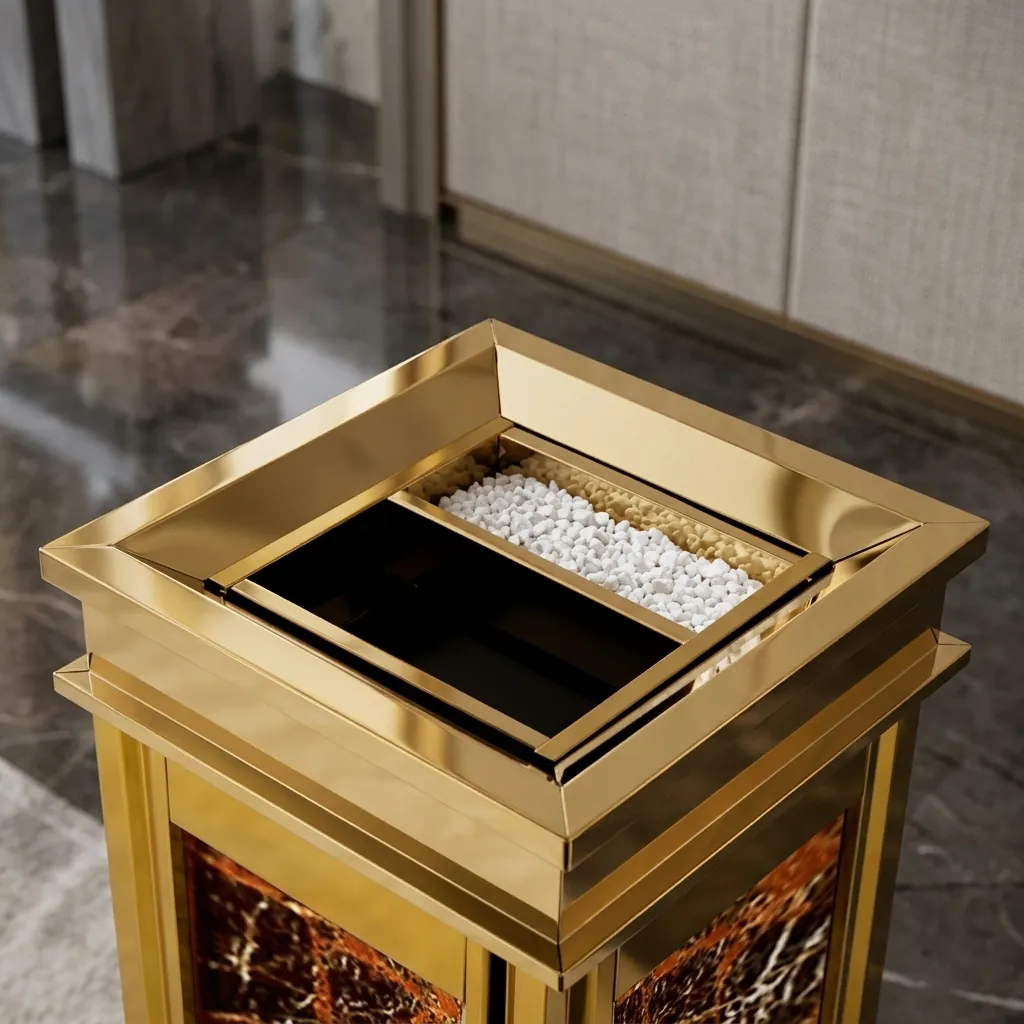 Square Standing Bin With Ashtray Marble & Stainless Steel — WBN-1041 (image 3)