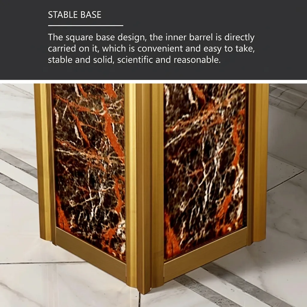 Square Standing Bin With Ashtray Marble & Stainless Steel — WBN-1041 (image 4)