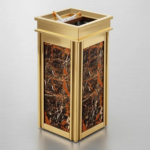 Square Standing Bin With Ashtray Marble & Stainless Steel — WBN-1041