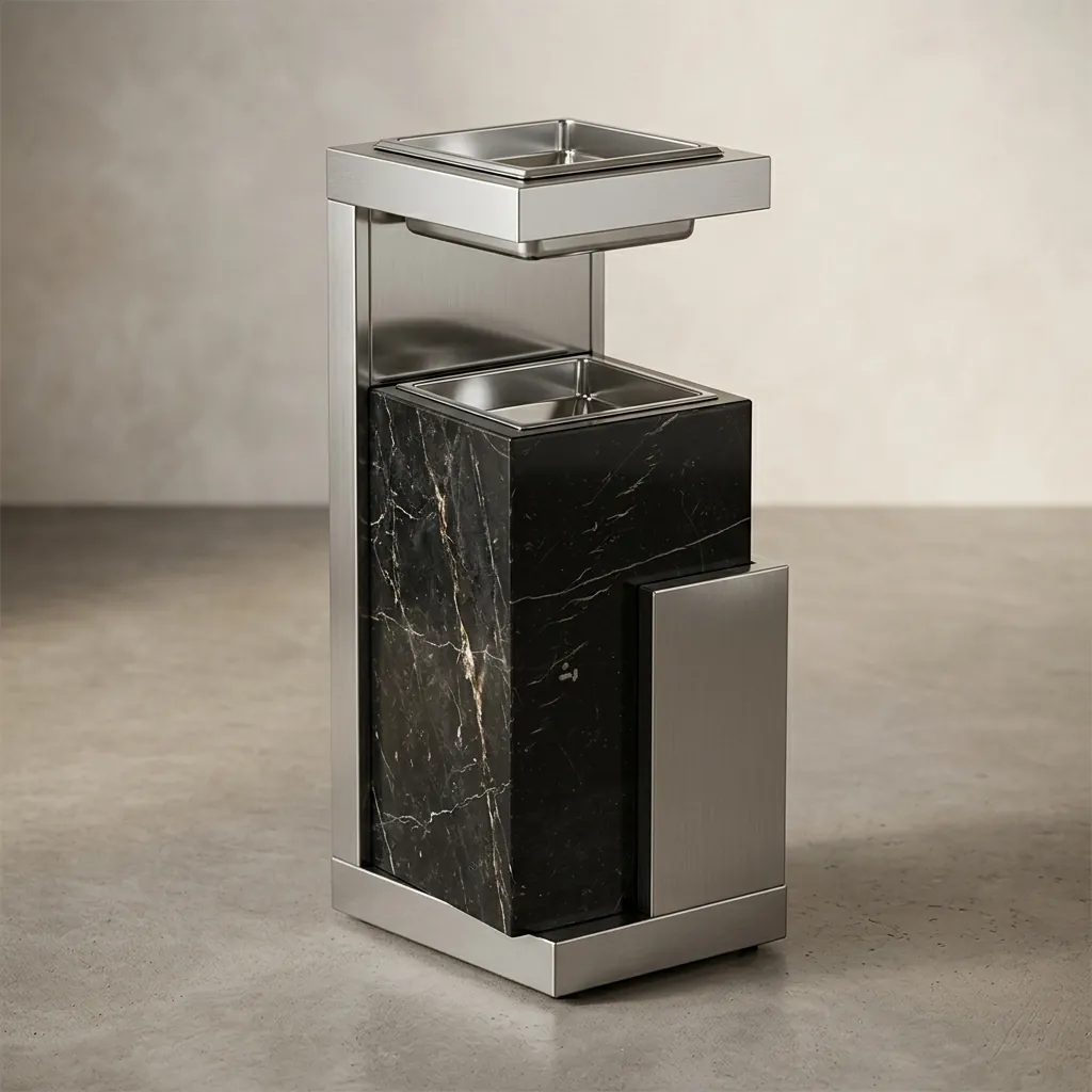 Marble Top Stainless Steel Standing Ashtray Bin [1042] — WBN-1042 (image 2)