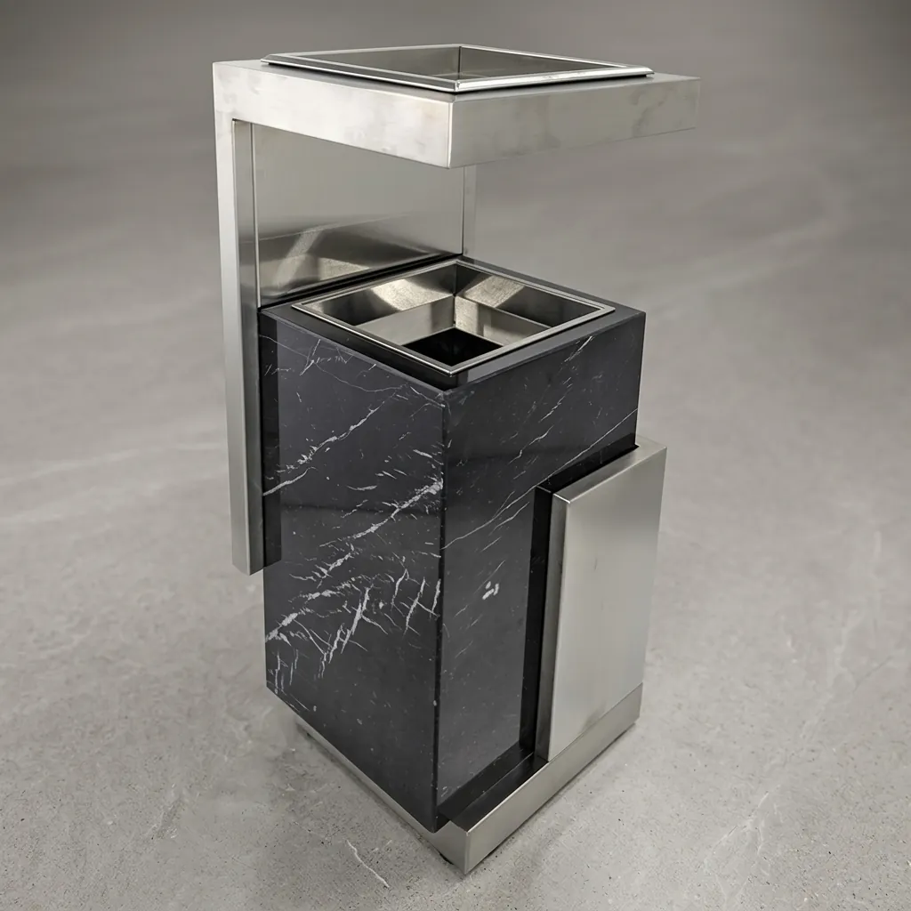 Marble Top Stainless Steel Standing Ashtray Bin [1042] — WBN-1042 (image 4)