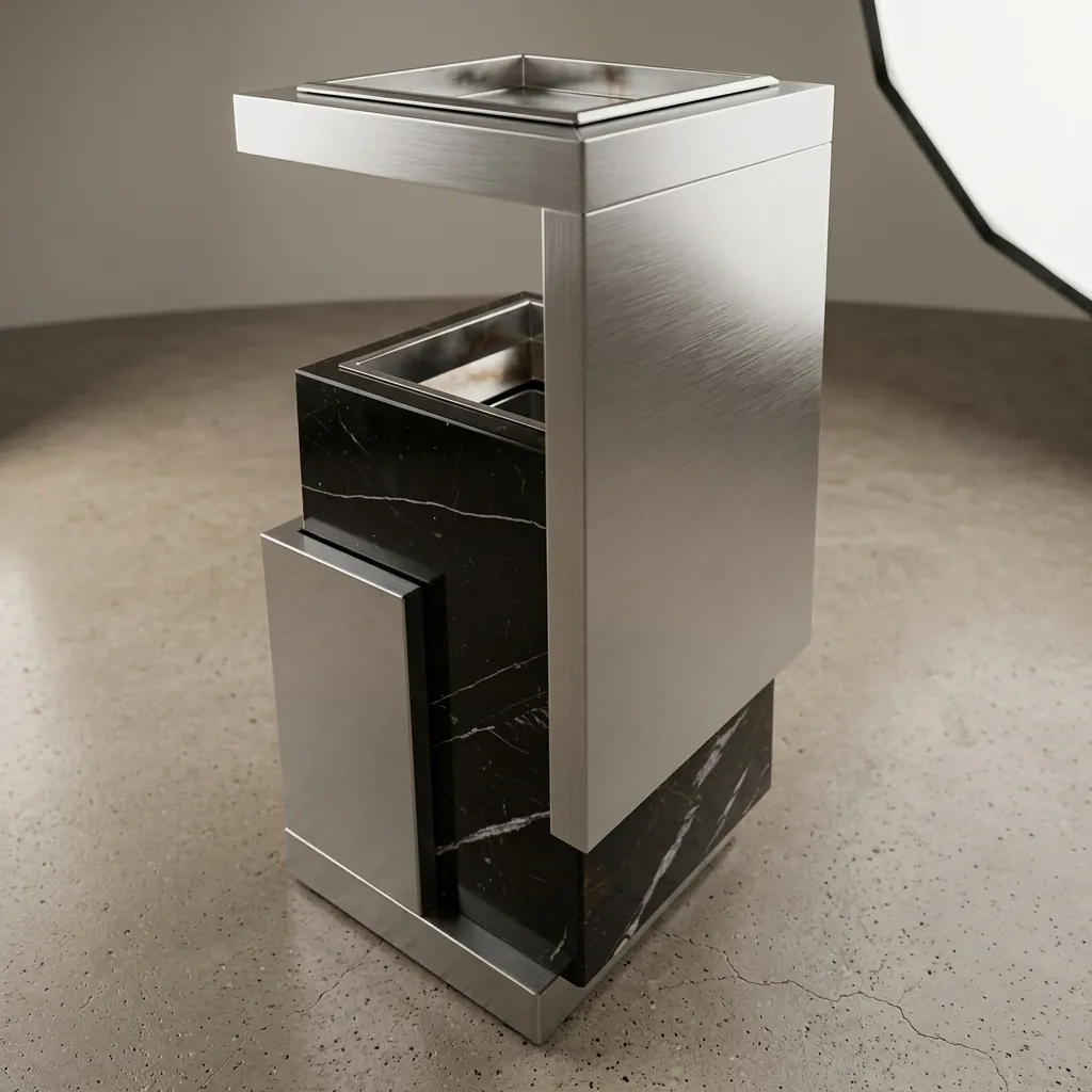 Marble Top Stainless Steel Standing Ashtray Bin [1042] — WBN-1042 (image 5)
