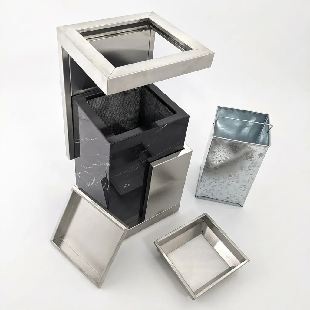 Marble Top Stainless Steel Standing Ashtray Bin [1042] — WBN-1042 (image 6)