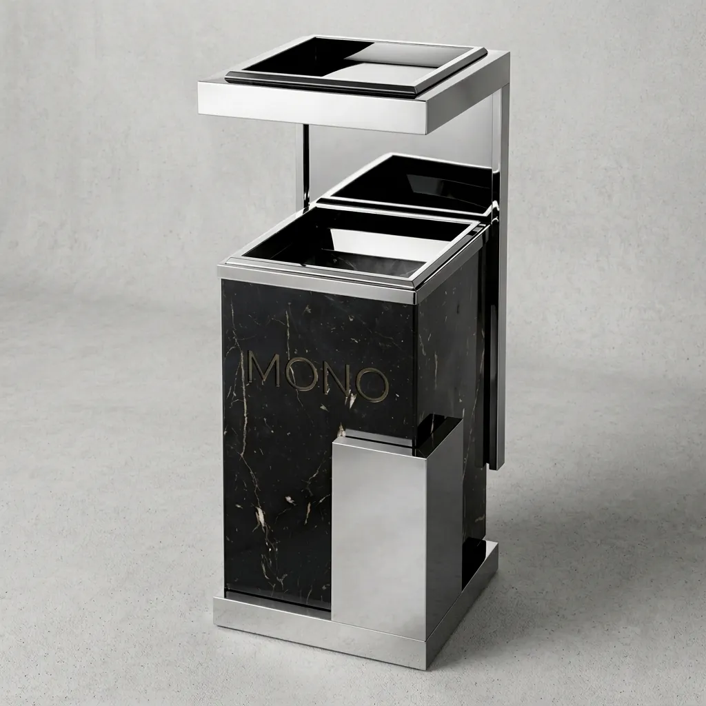 Marble Top Stainless Steel Standing Ashtray Bin [1042] — WBN-1042 (image 1)