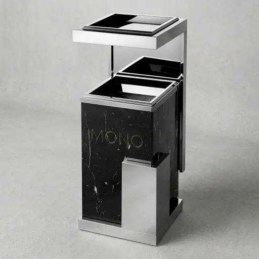 Marble Top Stainless Steel Standing Ashtray Bin [1042] — WBN-1042