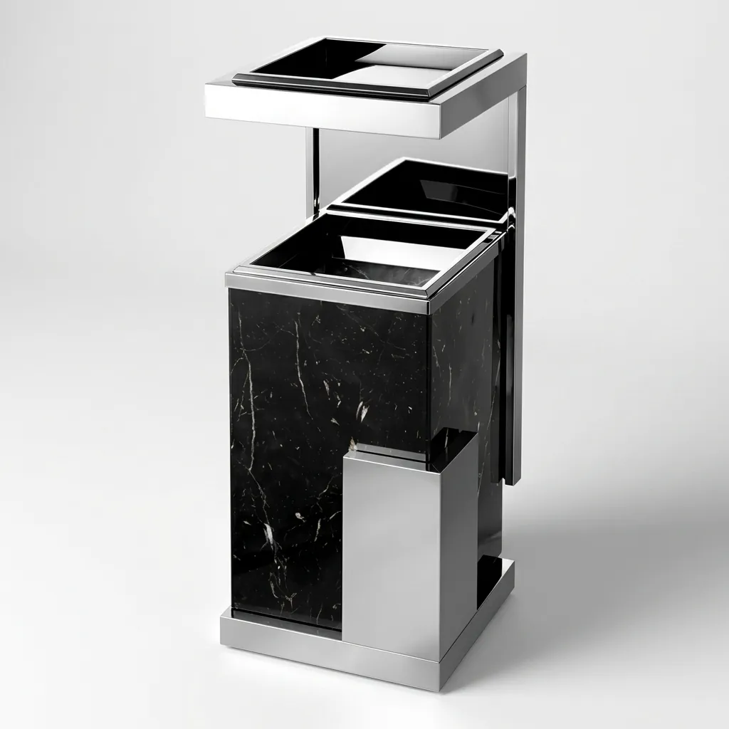 Marble Top Stainless Steel Standing Ashtray Bin [1042] — WBN-1042 (image 7)