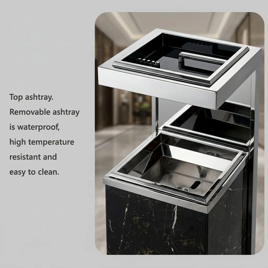 Marble Top Stainless Steel Standing Ashtray Bin [1042] — WBN-1042 (image 10)
