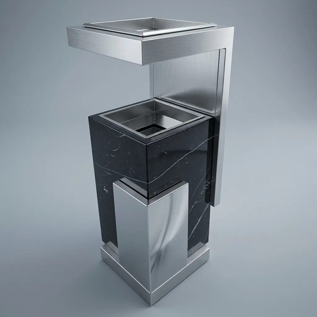 Marble Top Stainless Steel Standing Ashtray Bin [1042] — WBN-1042 (image 13)