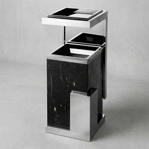 Marble Top Stainless Steel Standing Ashtray Bin [1042] — WBN-1042