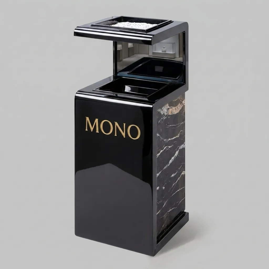 Marble Top Stainless Steel Standing Ashtray Bin [1043] — WBN-1043 (image 1)
