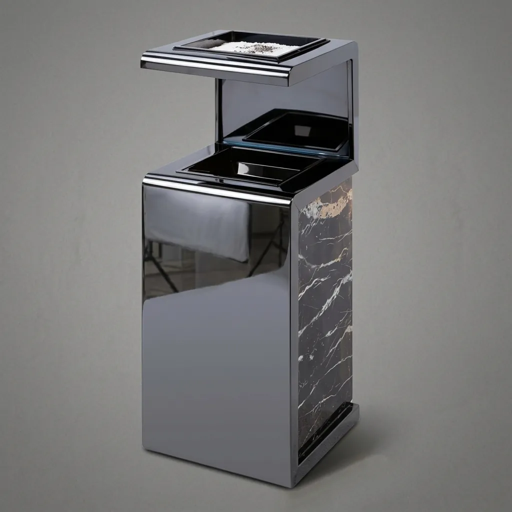 Marble Top Stainless Steel Standing Ashtray Bin [1043] — WBN-1043 (image 2)