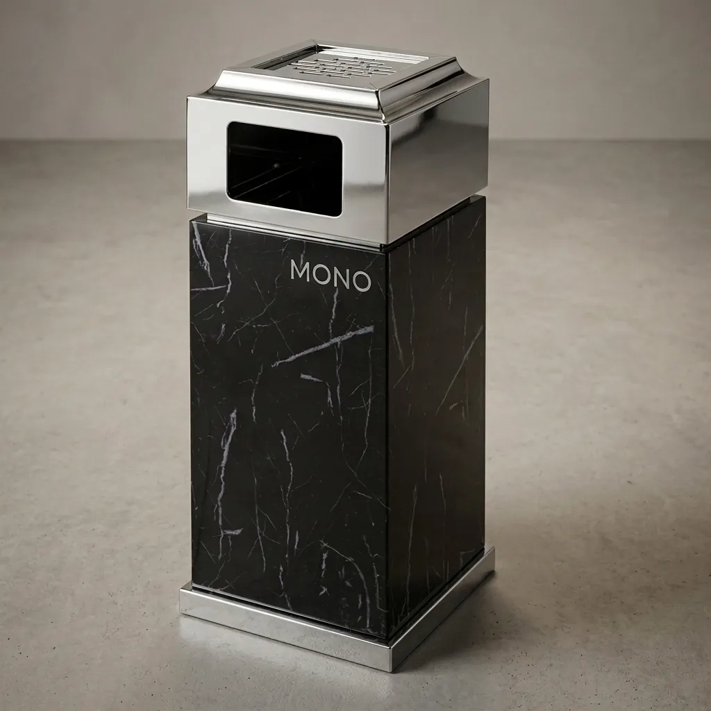 Marble Top Stainless Steel Standing Ashtray Bin [1044] — WBN-1044 (image 1)