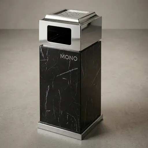 Marble Top Stainless Steel Standing Ashtray Bin [1044] — WBN-1044