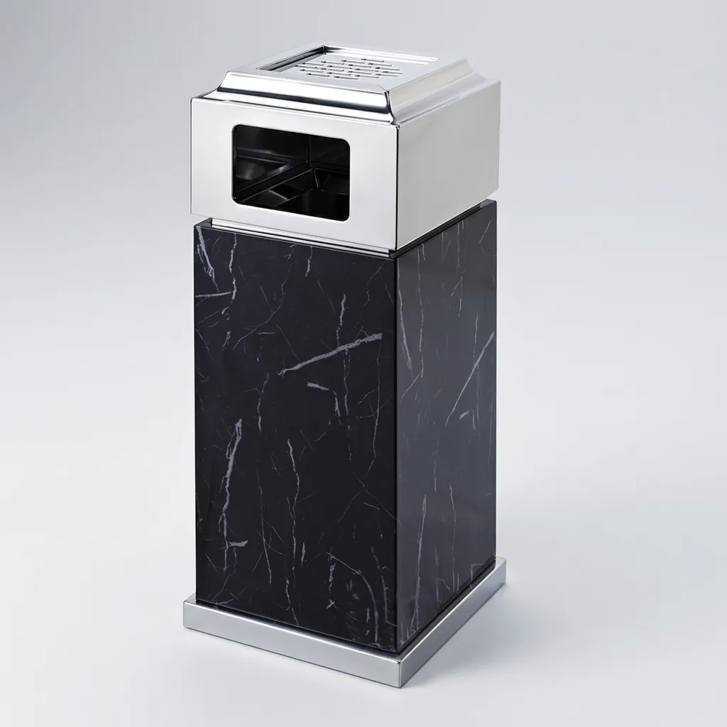 Marble Top Stainless Steel Standing Ashtray Bin [1044] — WBN-1044 (image 2)