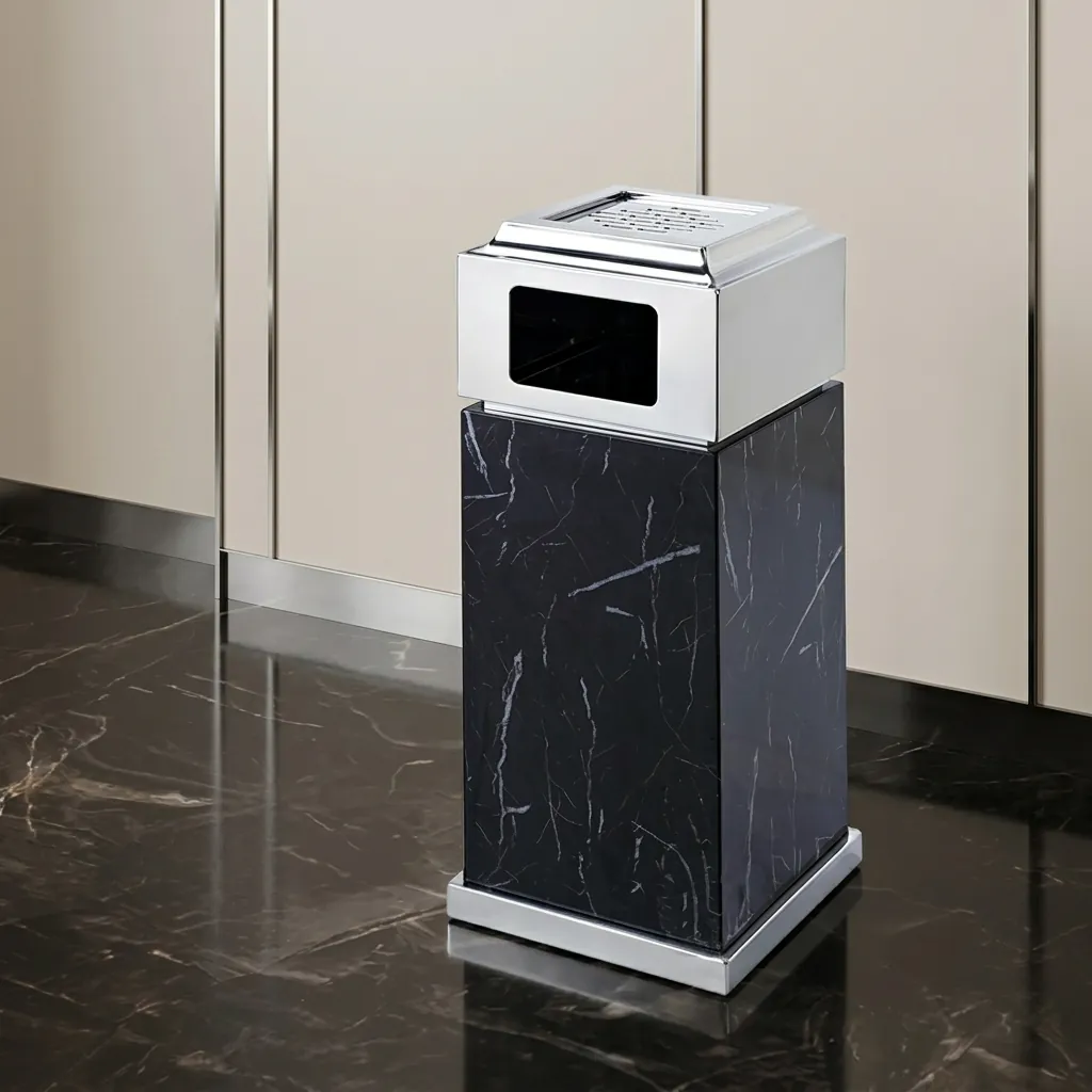 Marble Top Stainless Steel Standing Ashtray Bin [1044] — WBN-1044 (image 5)