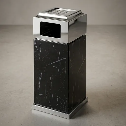 Marble Top Stainless Steel Standing Ashtray Bin [1044] — WBN-1044