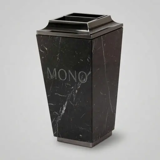Conical Standing Bin With Ashtray Marble & Stainless Steel — WBN-1045