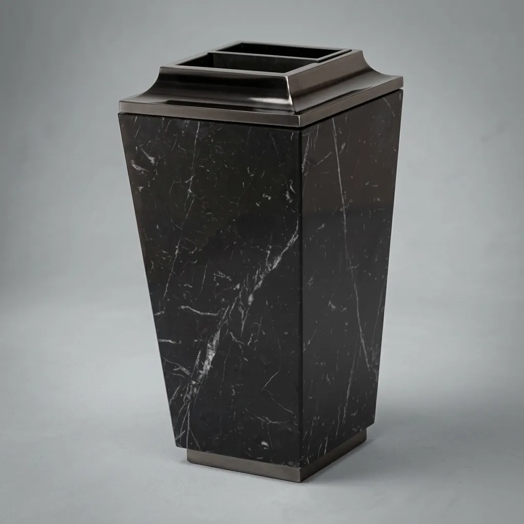Conical Standing Bin With Ashtray Marble & Stainless Steel — WBN-1045 (image 2)