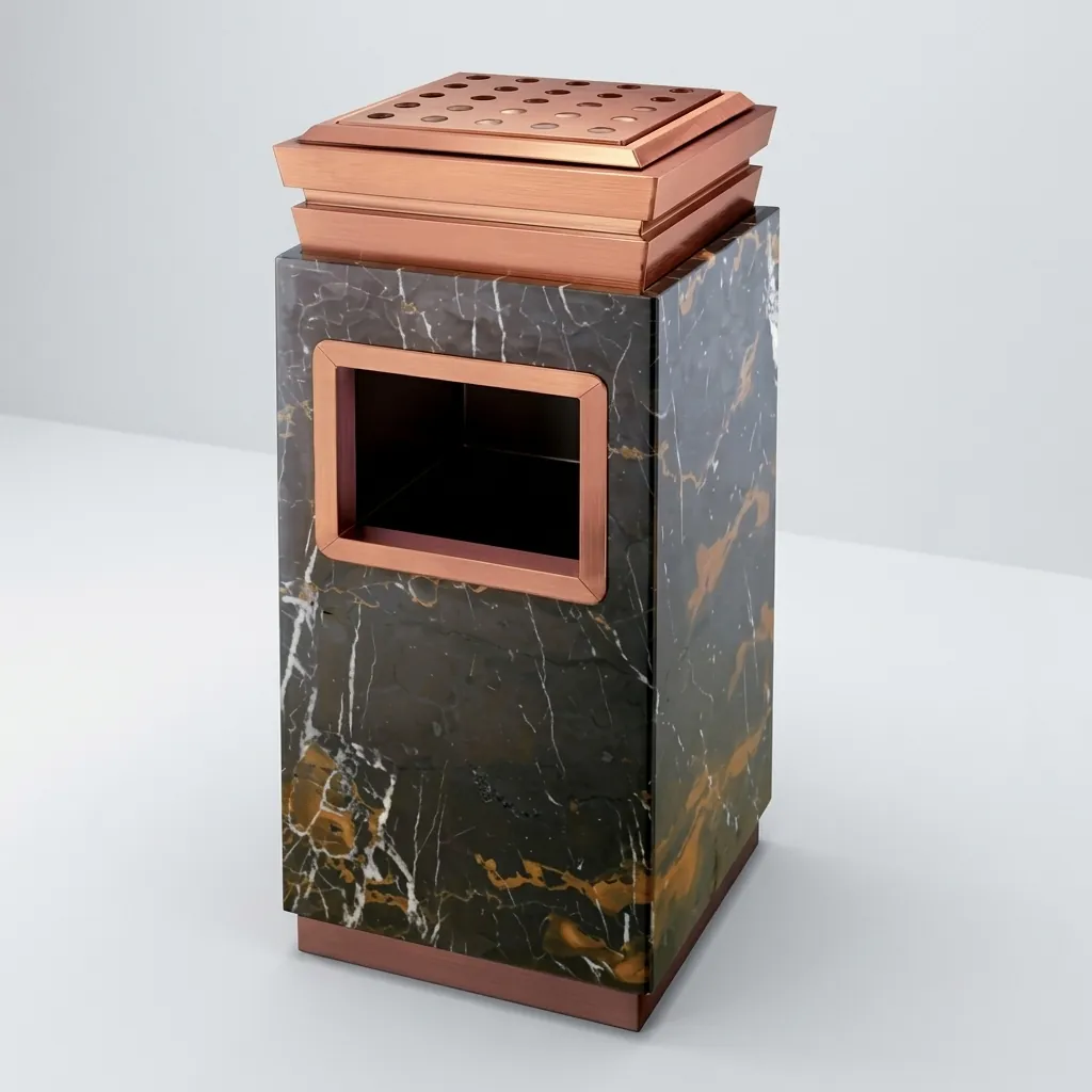 Stainless Steel Square Standing Bin With Ashtray Marble & with Anti-Slip — WBN-1046 (image 2)