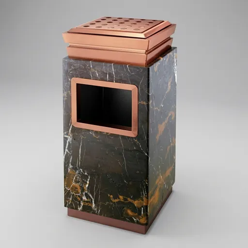 Stainless Steel Square Standing Bin With Ashtray Marble & with Anti-Slip — WBN-1046