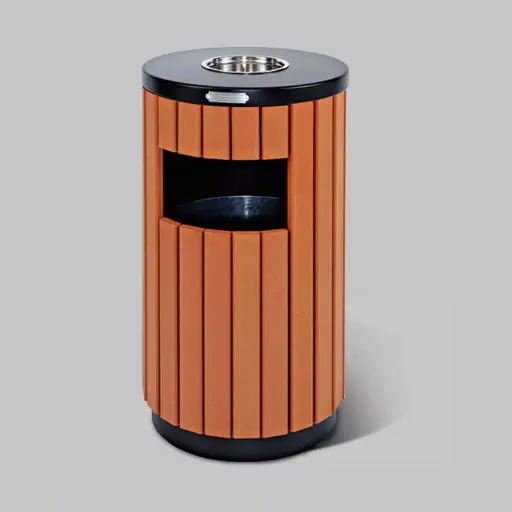 Outdoor Wood & Zinc-Iron Trash Can Bin With Ashtray 33Ltr — WBN-1050