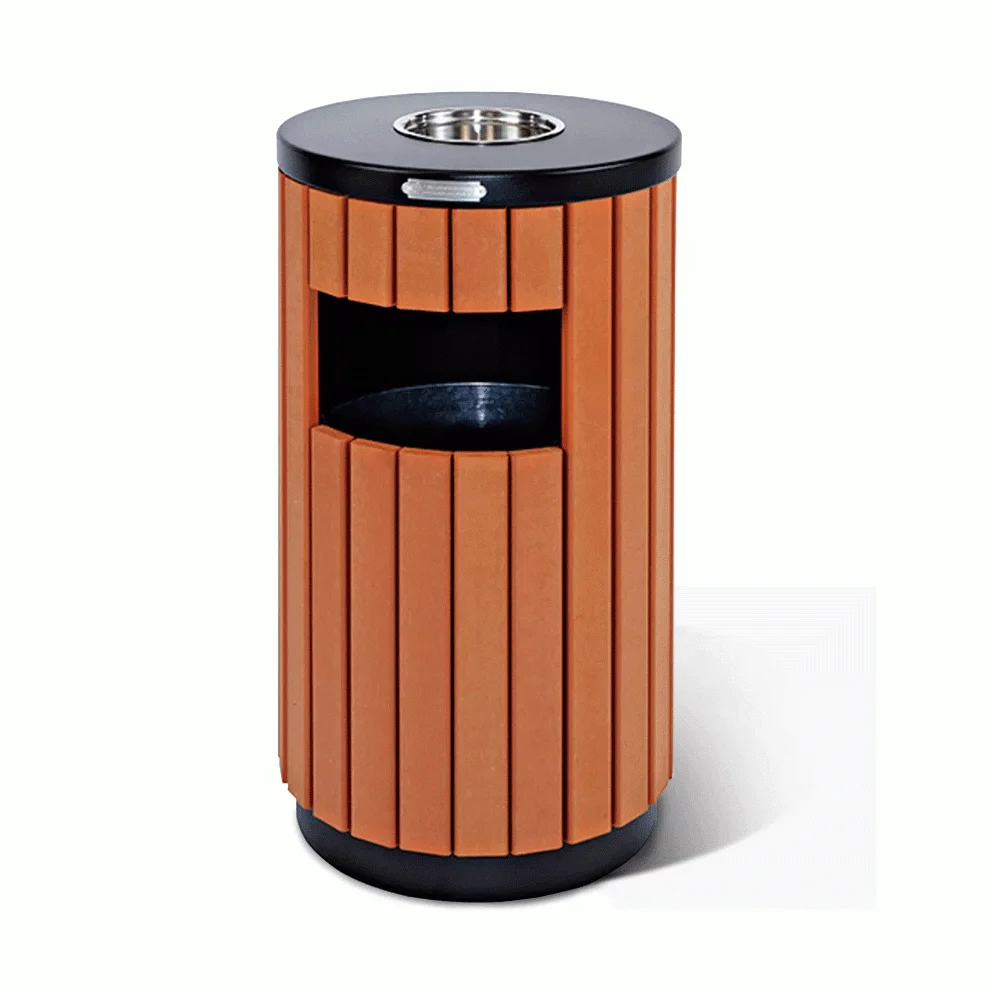 Outdoor Wood & Zinc-Iron Trash Can Bin With Ashtray 33Ltr — WBN-1050 (image 3)