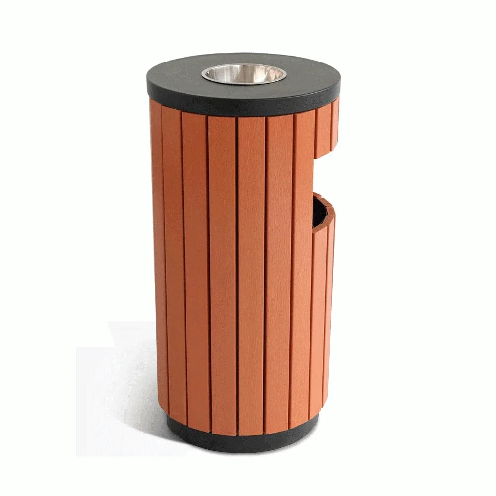 Outdoor Wood & Zinc-Iron Trash Can Bin With Ashtray 33Ltr — WBN-1050 (image 4)