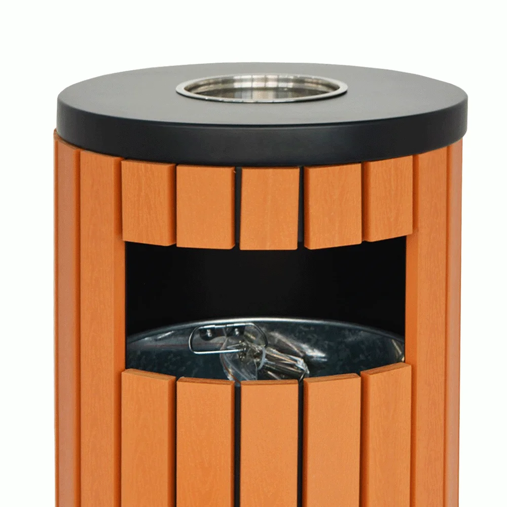 Outdoor Wood & Zinc-Iron Trash Can Bin With Ashtray 33Ltr — WBN-1050 (image 6)