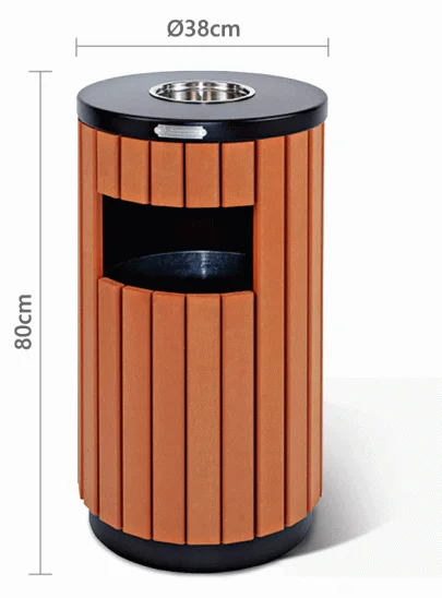 Outdoor Wood & Zinc-Iron Trash Can Bin With Ashtray 33Ltr — WBN-1050 (image 7)