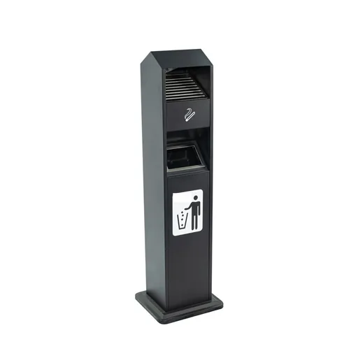 Powder Coated Iron Pillar Waste Bin with Ashtray, H119.5cm — WBN-1051