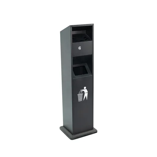 Powder Coated Iron Pillar Waste Bin with Ashtray, H117.5cm — WBN-1052