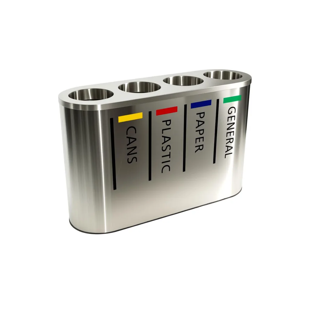 Stainless Steel Four-Compartment Recycling Bin — WBN-1054