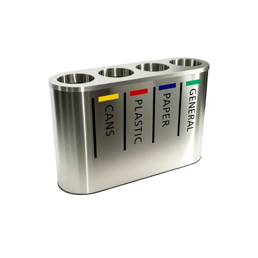 Stainless Steel Four-Compartment Recycling Bin — WBN-1054