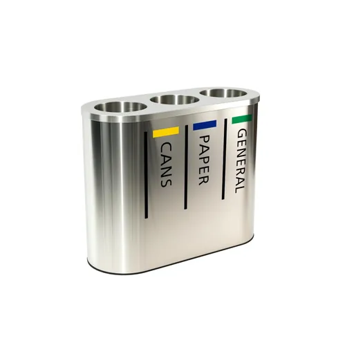 Stainless Steel Three-Compartment Recycling Bin — WBN-1055