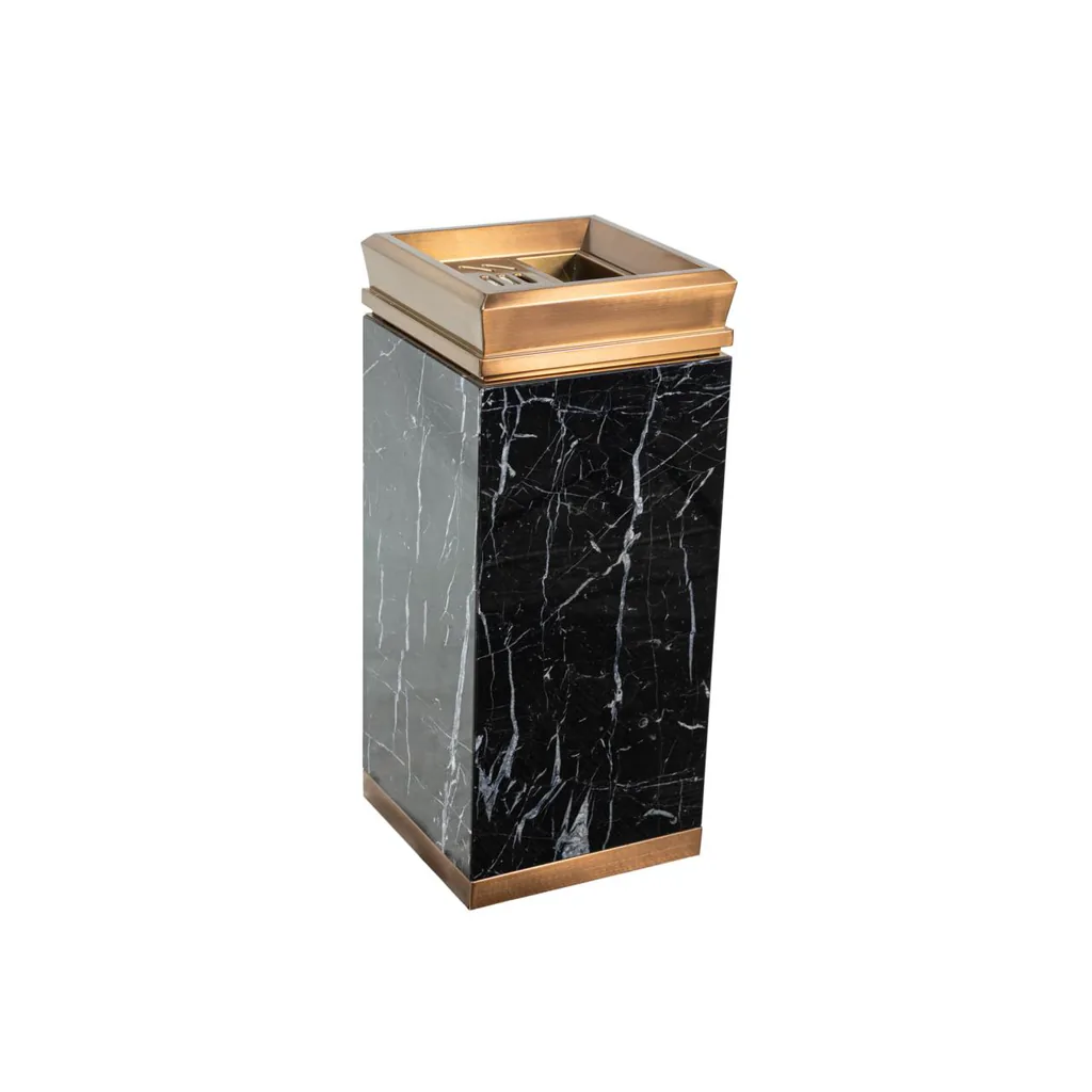 Marble Lobby Bin with Ashtray in Titanium Gold — WBN-1057