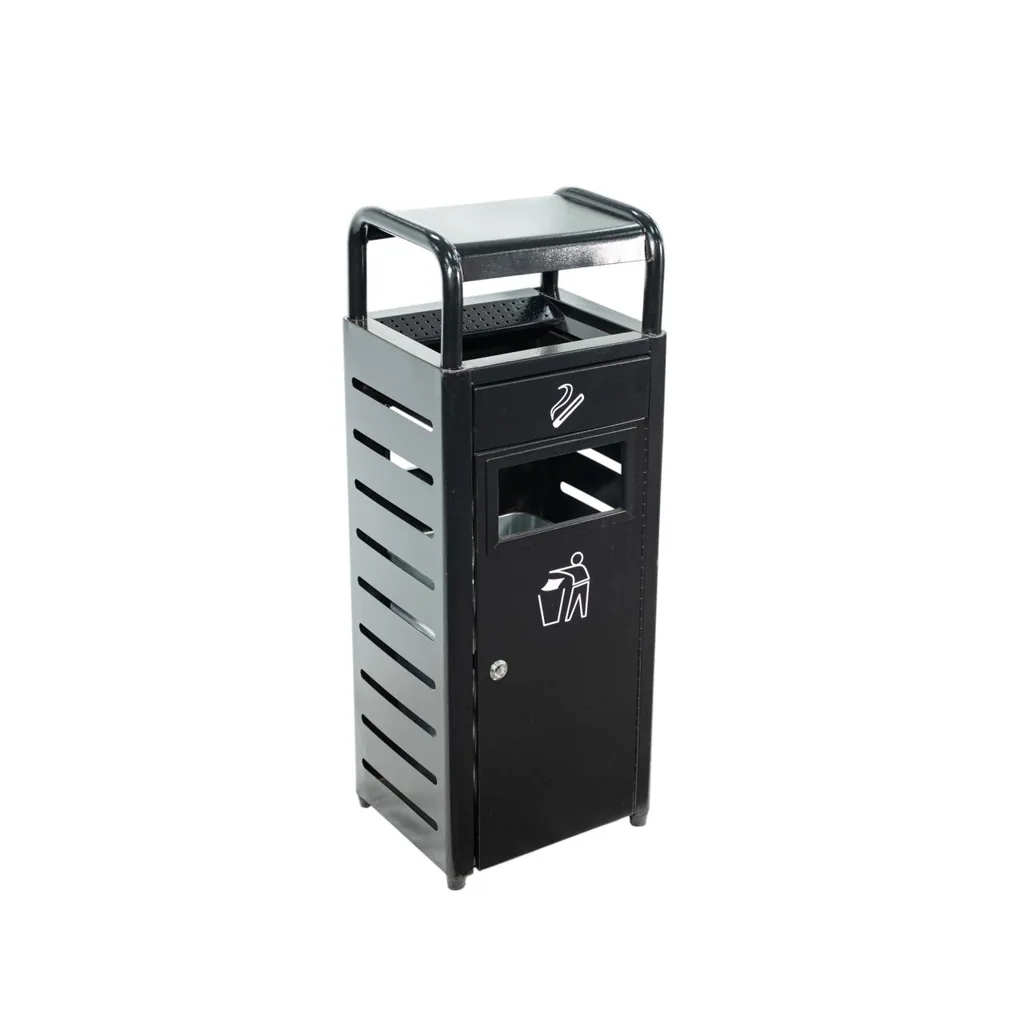 Powder Coated Iron Outdoor Waste Bin with Ashtray Hood — WBN-1058