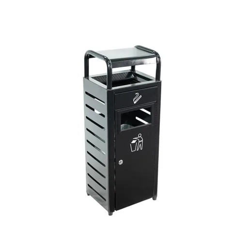 Powder Coated Iron Outdoor Waste Bin with Ashtray Hood — WBN-1058