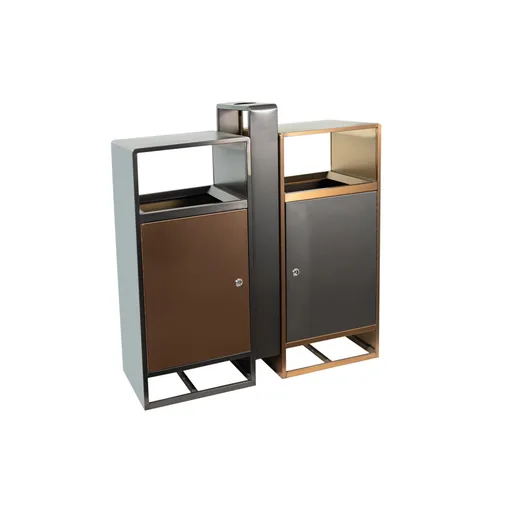 Double Outdoor Waste Bin with Ashtray Post in Rose Gold — WBN-1061