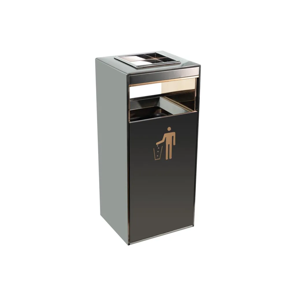 Stainless Steel Lobby Bin with Ashtray Top in Black Gold — WBN-1062