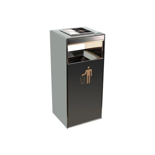 Stainless Steel Lobby Bin with Ashtray Top in Black Gold — WBN-1062