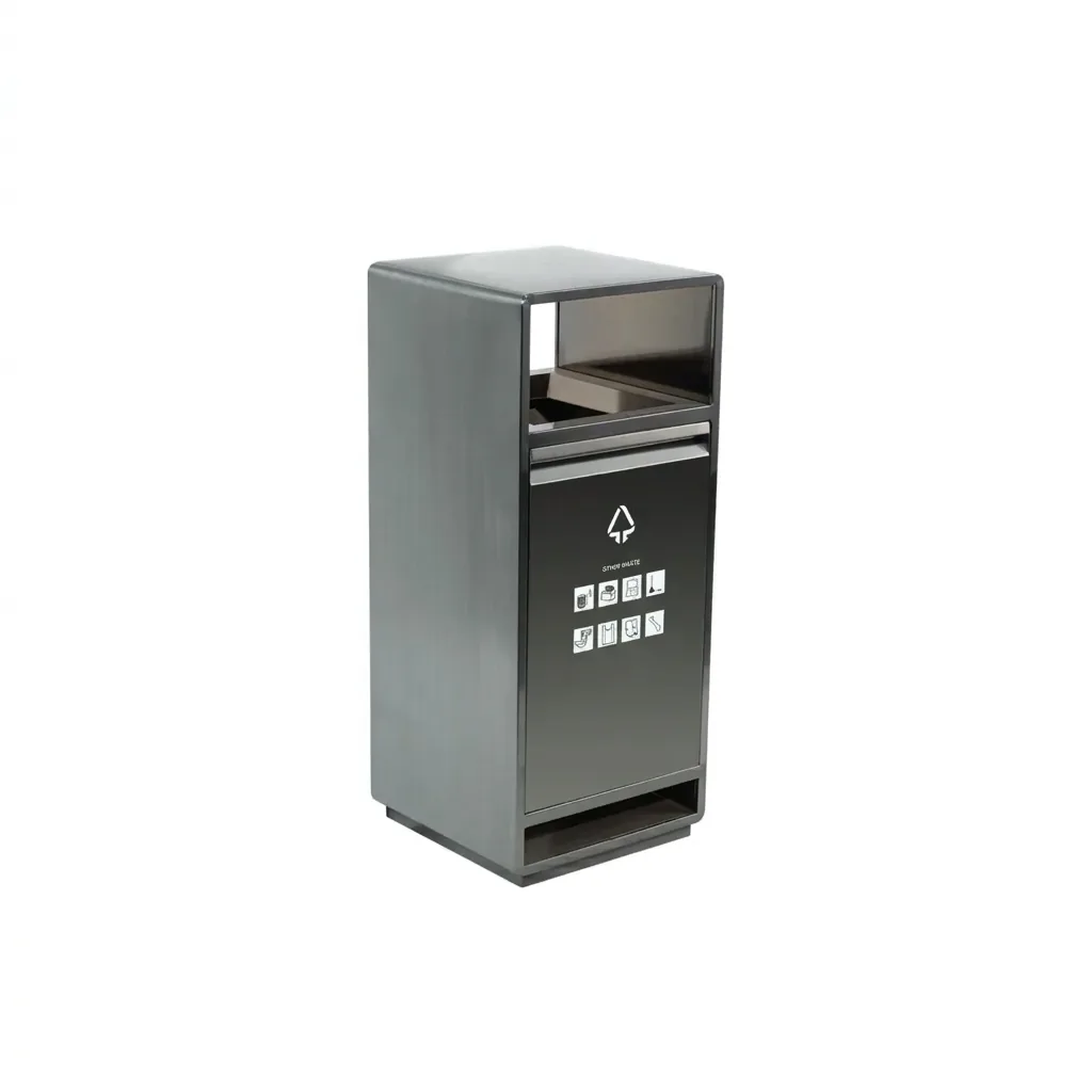 Stainless Steel Square Waste Bin with Ashtray — WBN-1063