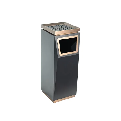 Powder Coated Iron Lobby Bin with Gold Trim and Ashtray Top — WBN-1064
