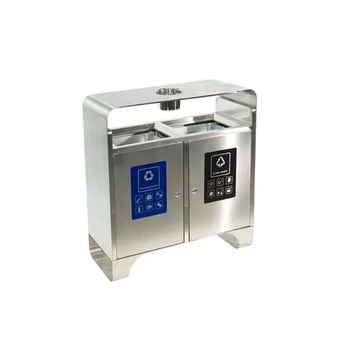 Stainless Steel Double Recycling Bin with Ashtray Canopy — WBN-1071