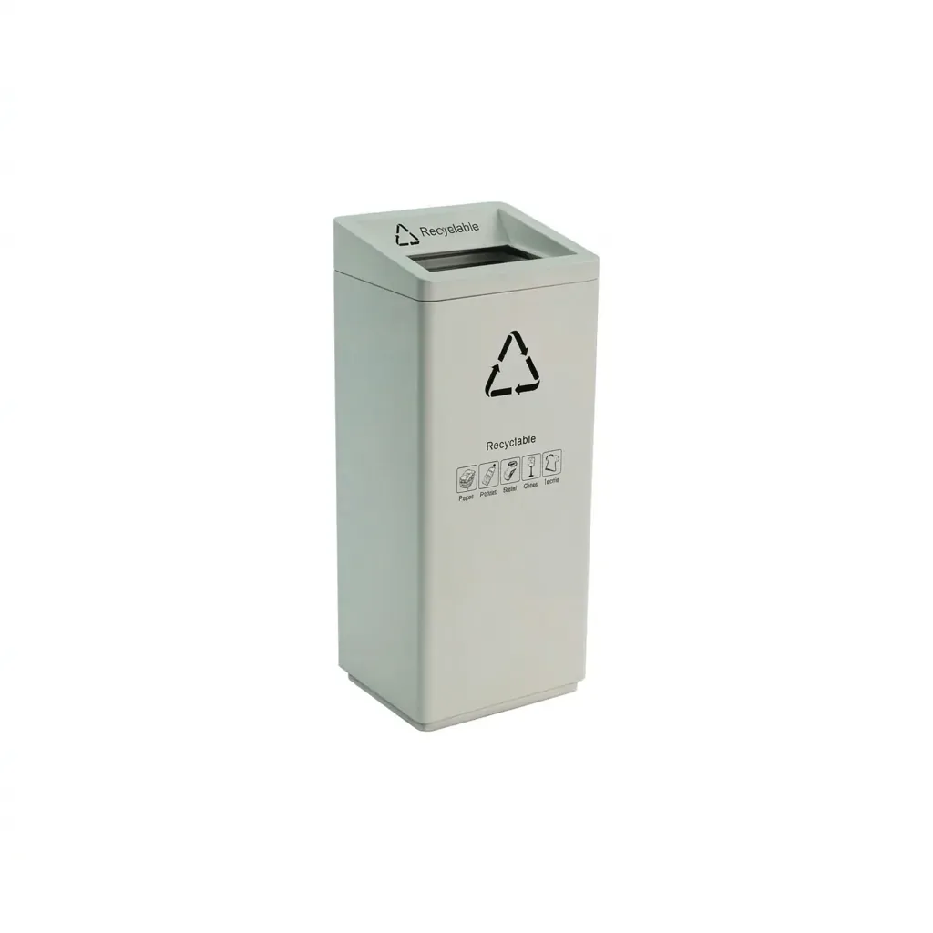 Powder Coated Iron Square Recycling Bin in White — WBN-1072