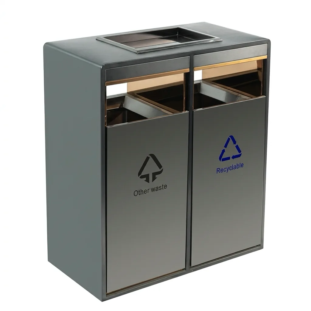 Double Lobby Waste Bin with Ashtray Top in Black — WBN-1074