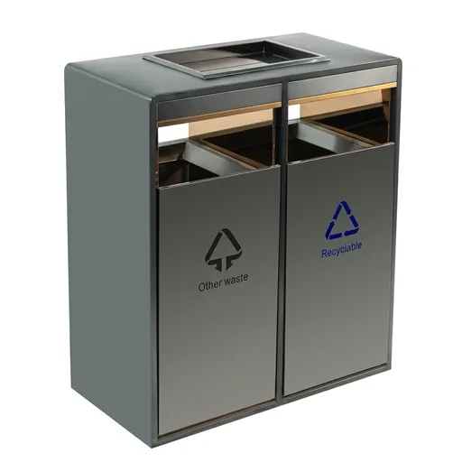 Double Lobby Waste Bin with Ashtray Top in Black — WBN-1074