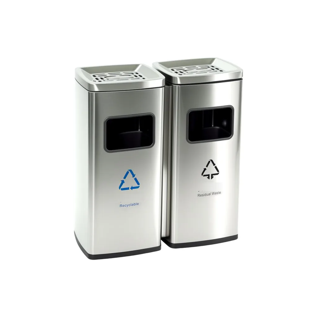Stainless Steel Twin Lobby Bins with Ashtray Tops — WBN-1078